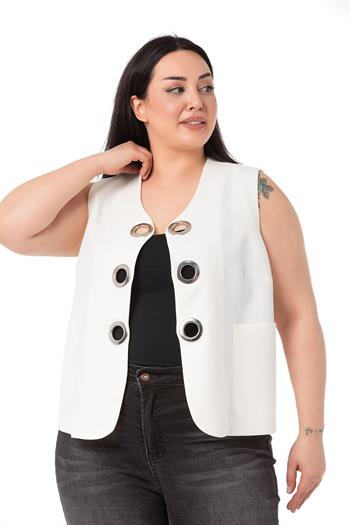 Plus Size White Vest with Large Eyelet Detail