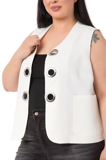 Plus Size White Vest with Large Eyelet Detail