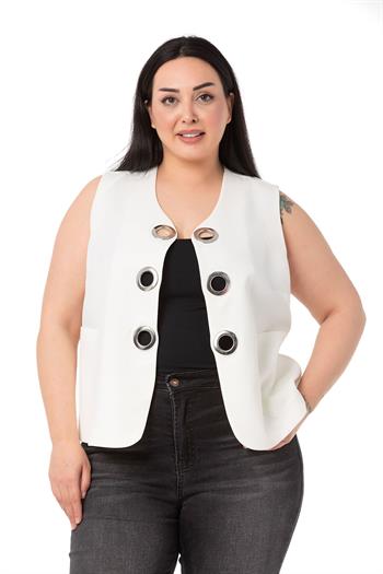 Plus Size White Vest with Large Eyelet Detail