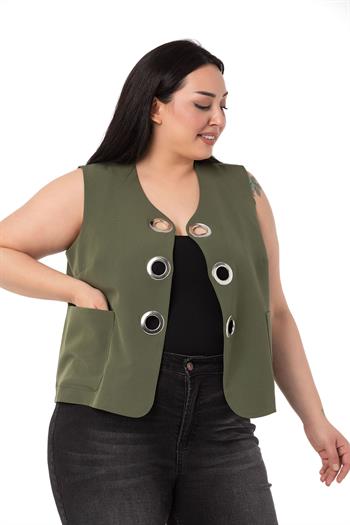 Plus Size Khaki Vest with Large Eyelet Detail