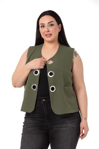 Plus Size Khaki Vest with Large Eyelet Detail
