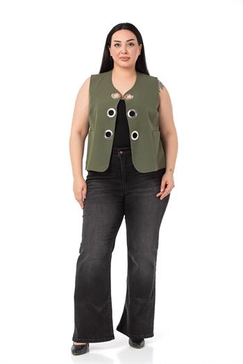 Plus Size Khaki Vest with Large Eyelet Detail