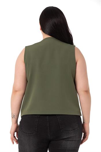 Plus Size Khaki Vest with Large Eyelet Detail