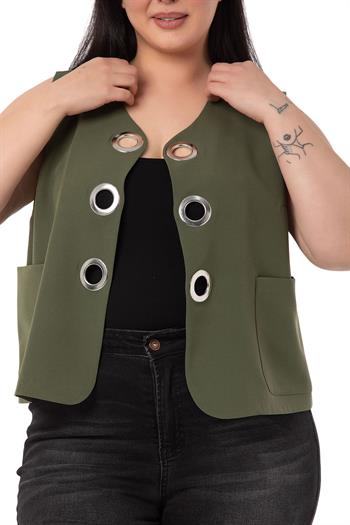 Plus Size Khaki Vest with Large Eyelet Detail
