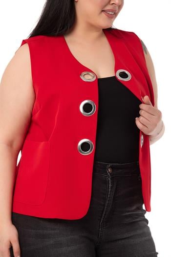 Plus Size Red Vest with Large Eyelet Detail