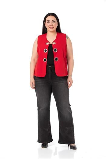 Plus Size Red Vest with Large Eyelet Detail