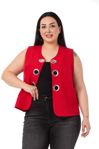 Plus Size Red Vest with Large Eyelet Detail