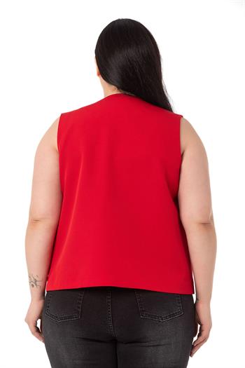 Plus Size Red Vest with Large Eyelet Detail