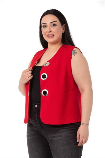 Plus Size Red Vest with Large Eyelet Detail