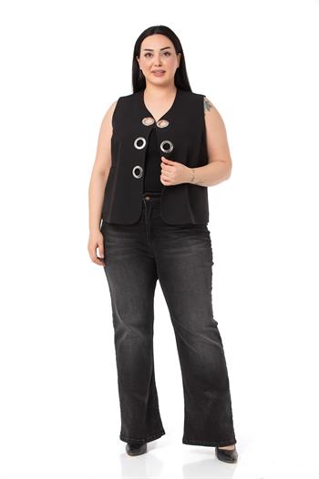 Plus Size Black Vest with Large Eyelet Detail