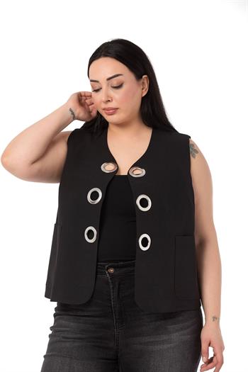 Plus Size Black Vest with Large Eyelet Detail