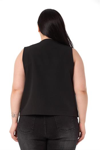 Plus Size Black Vest with Large Eyelet Detail