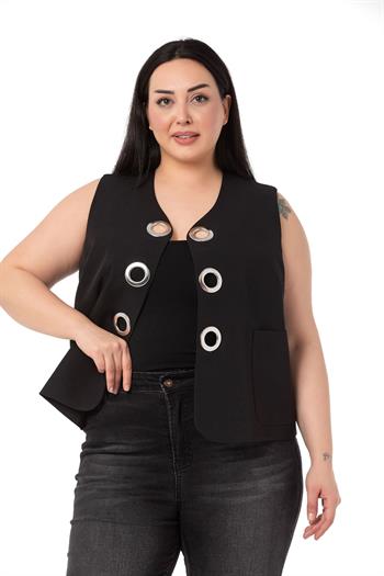 Plus Size Black Vest with Large Eyelet Detail