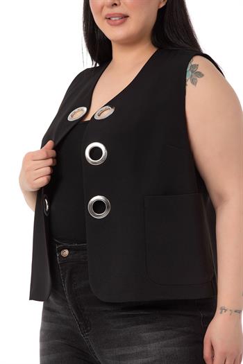 Plus Size Black Vest with Large Eyelet Detail