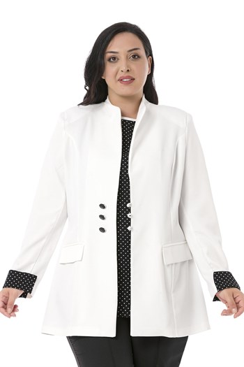 Büyük Beden Ceket Bluz Beyaz Takım