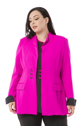 Büyük Beden Ceket Bluz Fuşya Takım