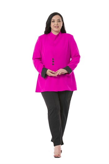 Büyük Beden Ceket Bluz Fuşya Takım