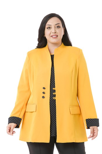 Büyük Beden Ceket Bluz Hardal Takım