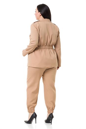 Plus Size Jacket Trousers Lined Beige Suit