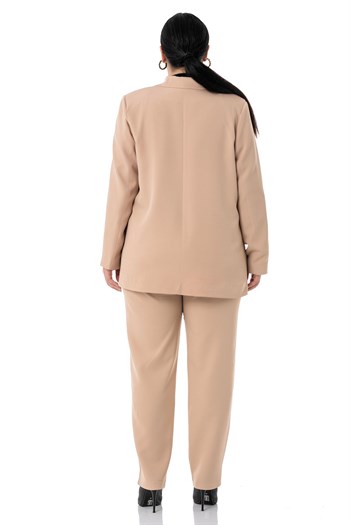 Büyük Beden Ceket Pantolon Bej Rengi Takım