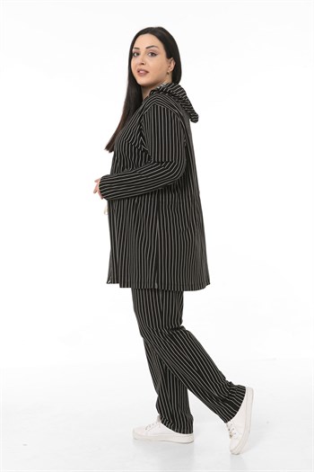 Büyük Beden Ceket Pantolon Siyah Çizgili Takım