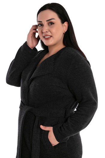 Plus Size Pocket Belted Antacid Long Cardigan