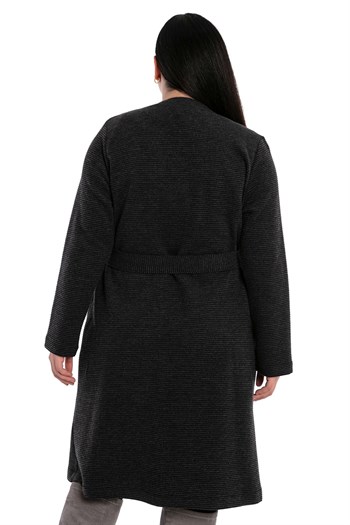 Plus Size Pocket Belted Antacid Long Cardigan