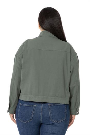 Plus Size Double Pocket Gabardine Short Khaki Jacket
