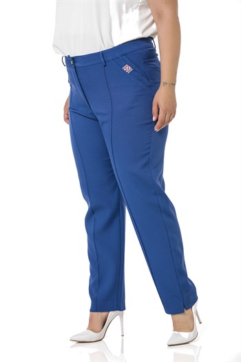 Plus Size Skinny Leg Ribbed Stitched İndigo Trousers with Slits and Zippers