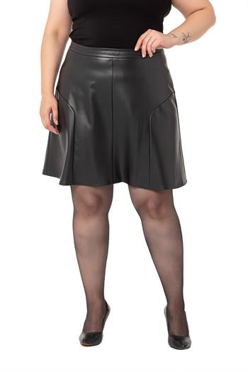 Büyük Beden Deri Siyah Mini Etek