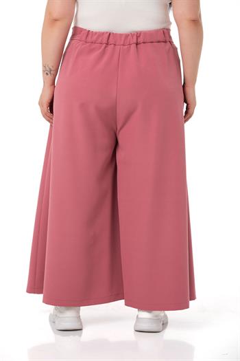 Plus Size Button Detailed Wide Leg Zippered Rose Trousers