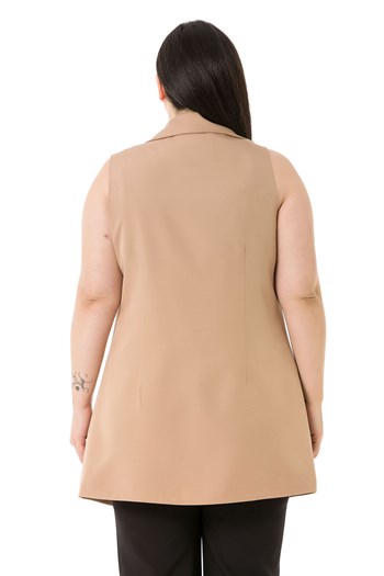 Plus Size Buttoned Long Mink Vest with Flap Pockets and Lining