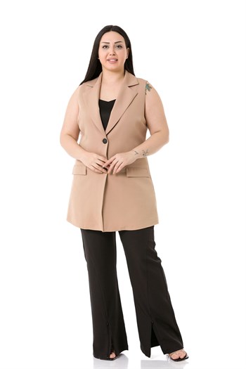 Plus Size Buttoned Long Mink Vest with Flap Pockets and Lining