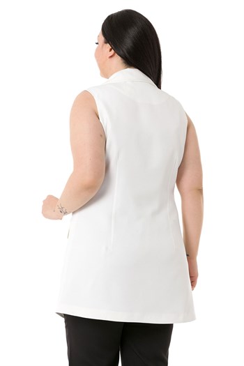 Plus Size Buttoned Long White Vest with Flap Pockets and Lining
