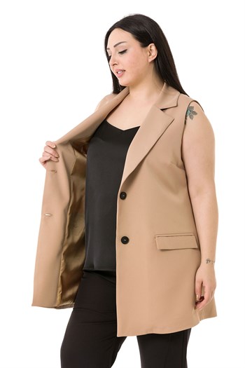 Plus Size Buttoned Long Mink Vest with Flap Pockets and Lining
