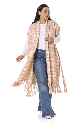 Plus Size Low Sleeve Tassel Detailed Orange Vest