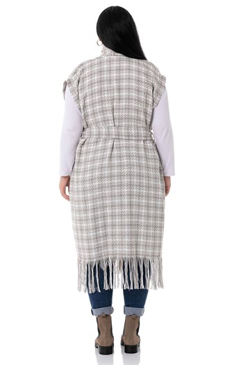 Plus Size Low Sleeve Tassel Detailed Mink Vest