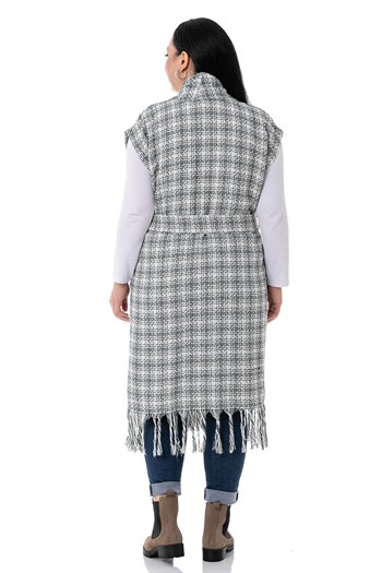 Plus Size Low Sleeve Tassel Detailed Khaki Vest