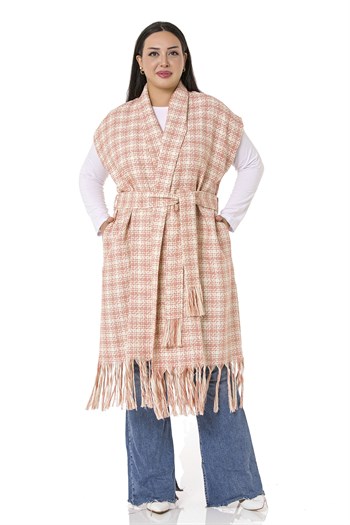 Plus Size Low Sleeve Tassel Detailed Orange Vest