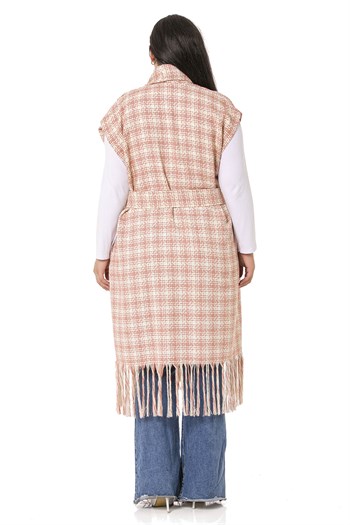 Plus Size Low Sleeve Tassel Detailed Orange Vest