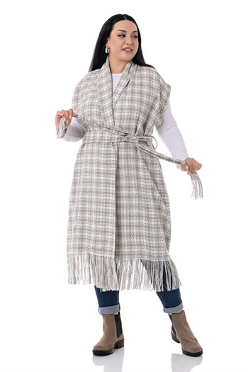 Plus Size Low Sleeve Tassel Detailed Mink Vest