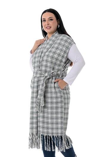 Plus Size Low Sleeve Tassel Detailed Khaki Vest