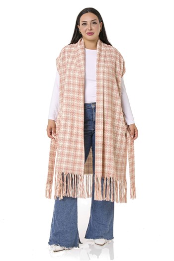 Plus Size Low Sleeve Tassel Detailed Orange Vest