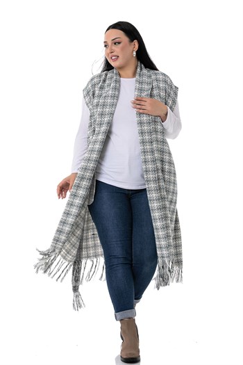 Plus Size Low Sleeve Tassel Detailed Khaki Vest