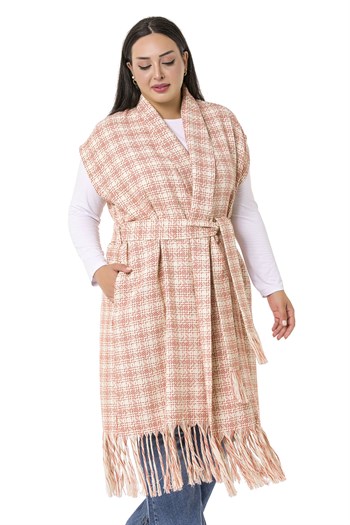 Plus Size Low Sleeve Tassel Detailed Orange Vest