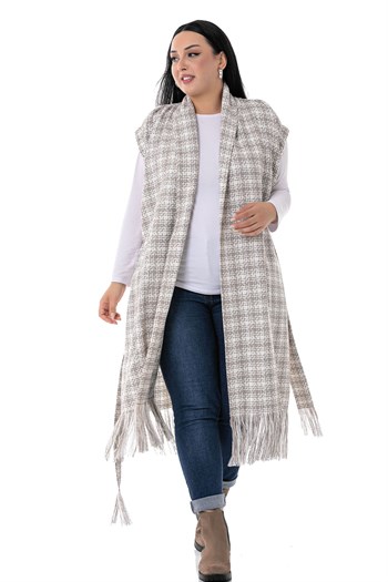 Plus Size Low Sleeve Tassel Detailed Mink Vest