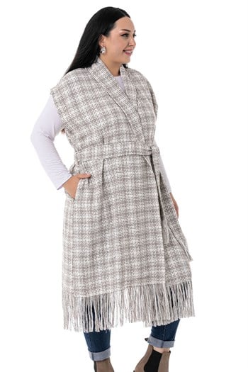 Plus Size Low Sleeve Tassel Detailed Mink Vest