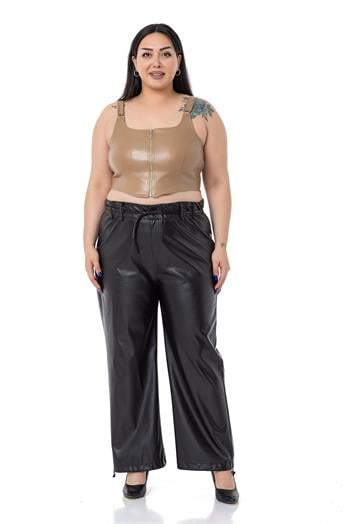 Büyük Beden Fermuar Detaylı Deri Vizon Büstiyer