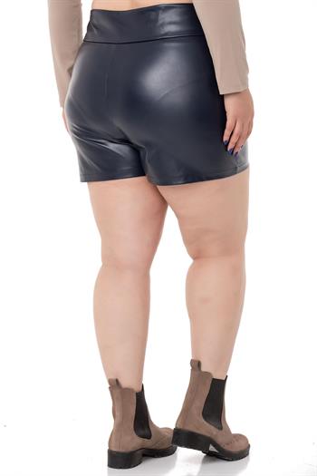 Plus Size Zipper Closure Navy Blue Leather Shorts