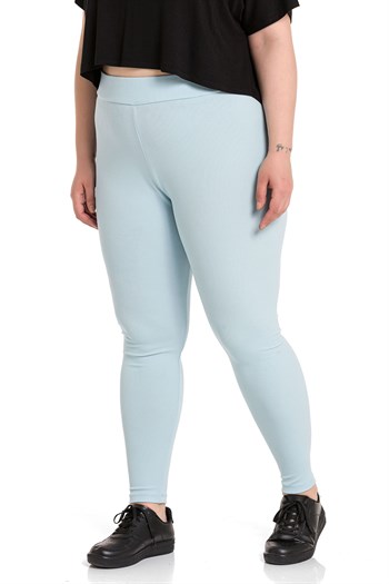 Büyük Beden Fitilli Beli Lastikli Bilek Hizasında Bebe Mavi Bayan Tayt